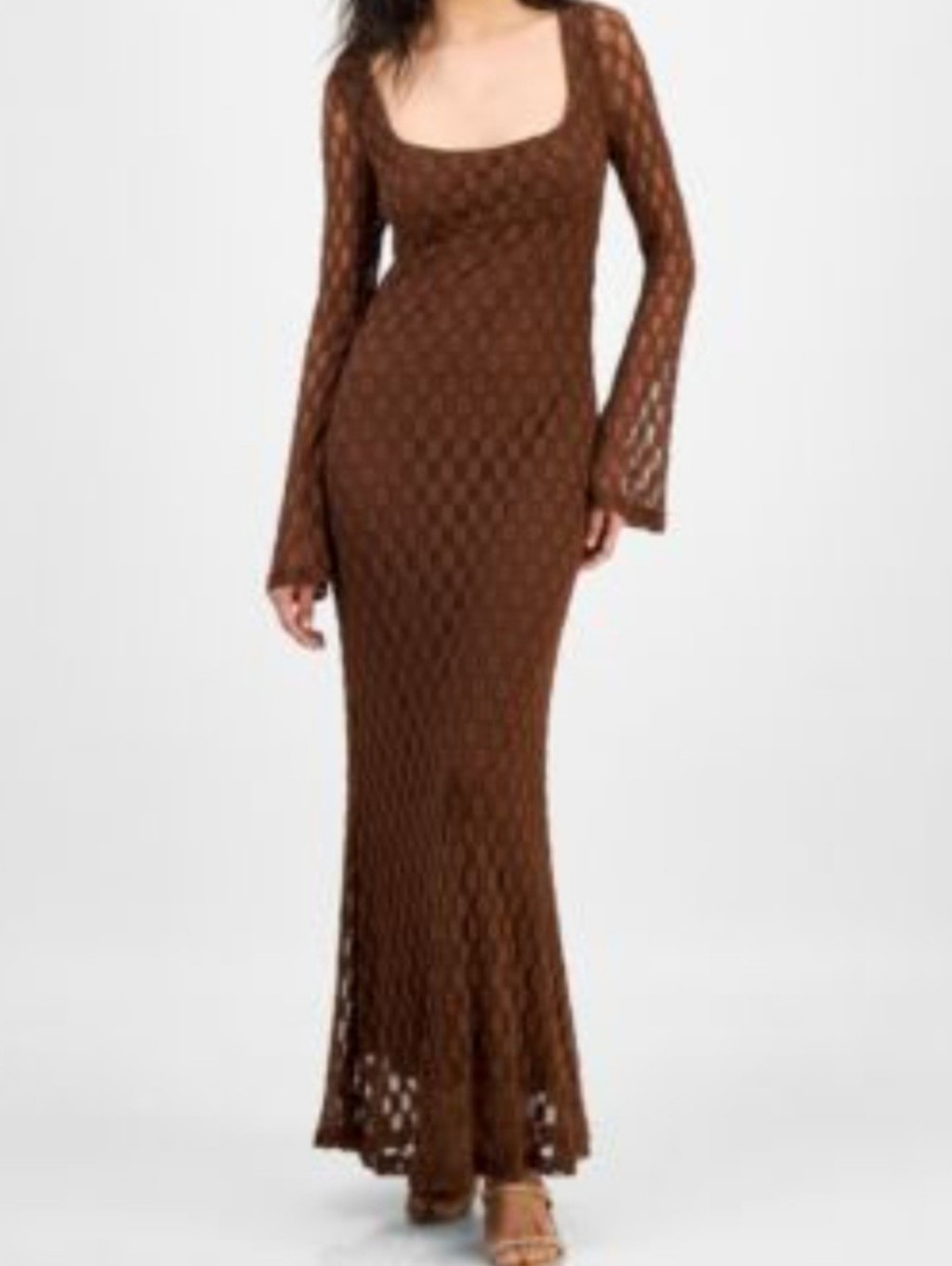 Bardot Chocolate Brown Crochet Long-Sleeve Maxi Dress Xxl Us 12